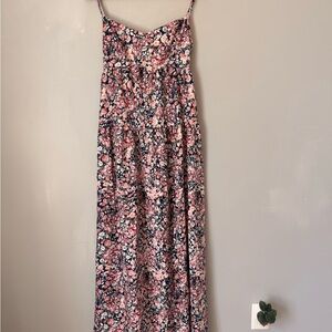 Beginning Boutique Pink and Navy Floral Spaghetti-Strap Maxi Dress